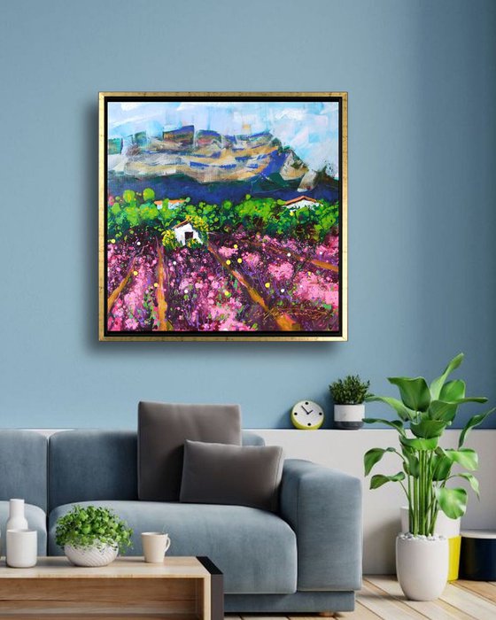 'LAVENDER FIELDS IN SAOU, FRANCE' - Large Acrylics Painting on Canvas Ready to Hang