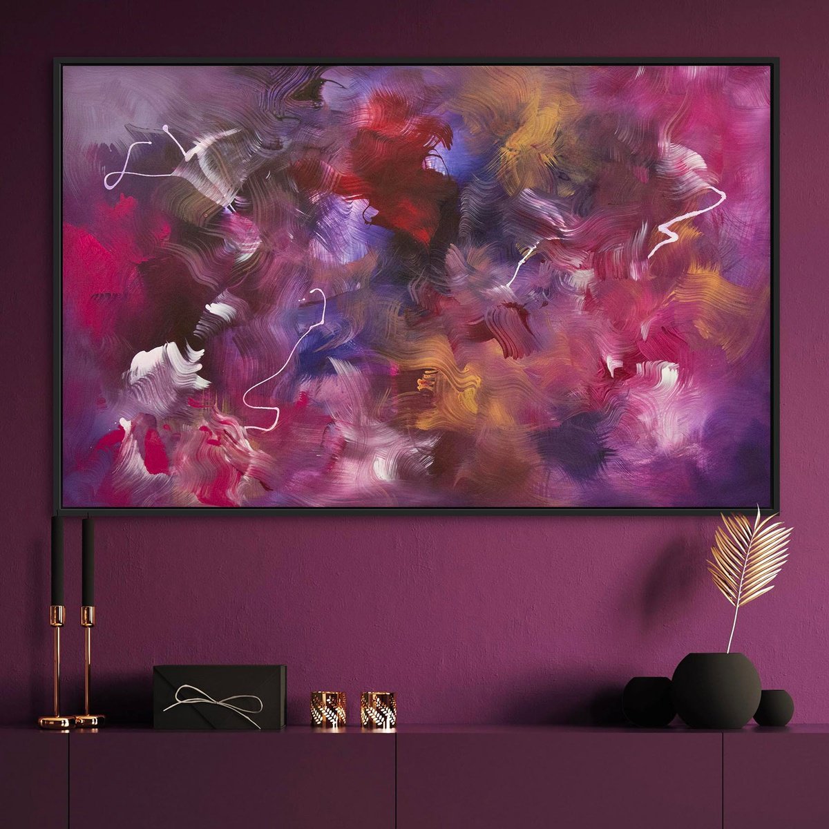 Abstract Acrylic Painting By Paresh Nrshinga Frsa, 48 X 30", Violets And Pinks, Original Artwork