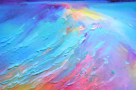 New Horizon 166 - 40x40 cm, Colourful Seascape, Sunset Painting, Impressionistic Colorful Painting, Large Modern Ready to Hang Abstract Landscape, Pink Sunset, Sunrise, Ocean Shore