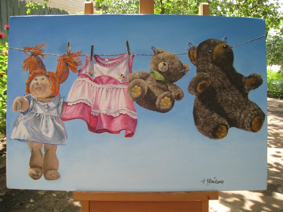 Serene Sky with Teddy Bears and Rag Doll