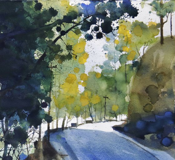 Road through sparkling forest