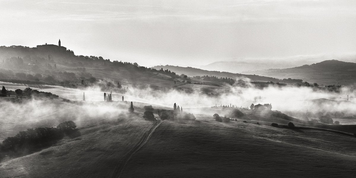 Morning fog in Tuscany - Landscape Art Photo by Peter Zelei