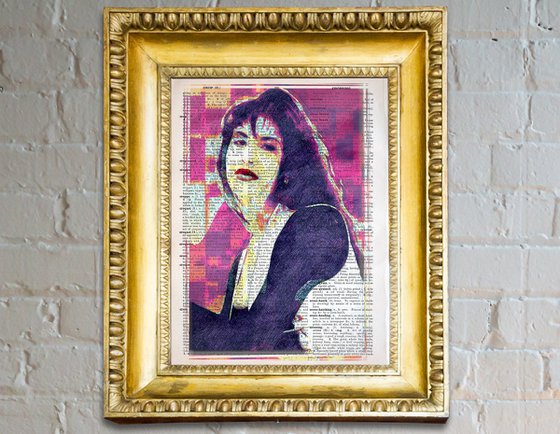 Selena - Queen of Tejano music - Collage Art on Large Real English Dictionary Vintage Book Page