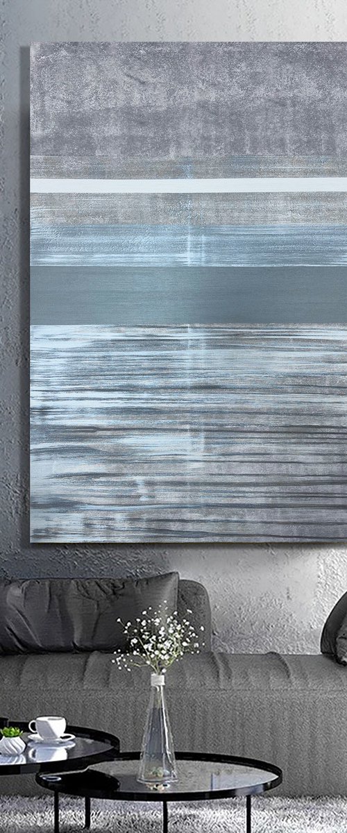 120x80cm Large Gray Abstract. Silver luxury. by Marina Skromova
