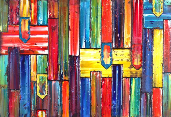 "No Direction" - Save As Series + FREE USA SHIPPING - Original PMS Abstract Diptych Oil Paintings On Recycled Wood - 80" x 28"