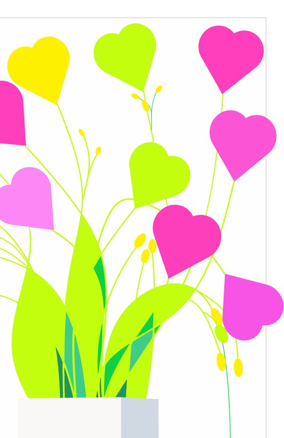 Abstract bouquet of flowers love pink green
