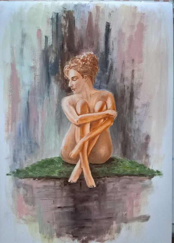 Nude Sitting on Green