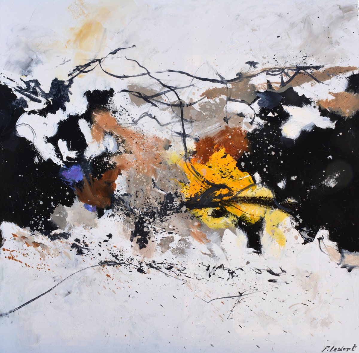 Abstract Oil Painting By Pol Henry Ledent, 28 X 28", Psyche Floating Hair, Original Artwork