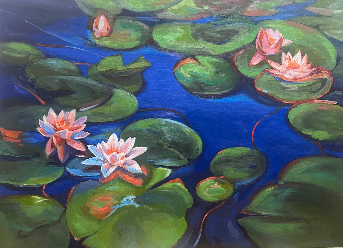 Blue water lilies pond by Guzel Min