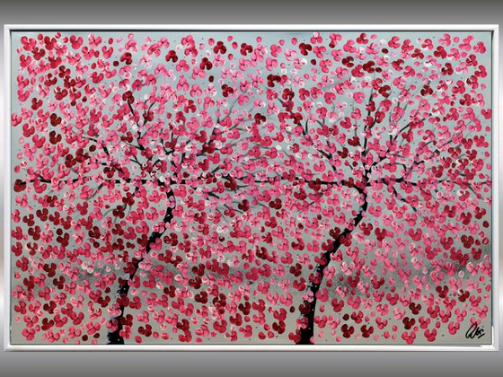 Best Friends   acrylic abstract painting cherry blossoms nature painting framed canvas wall art