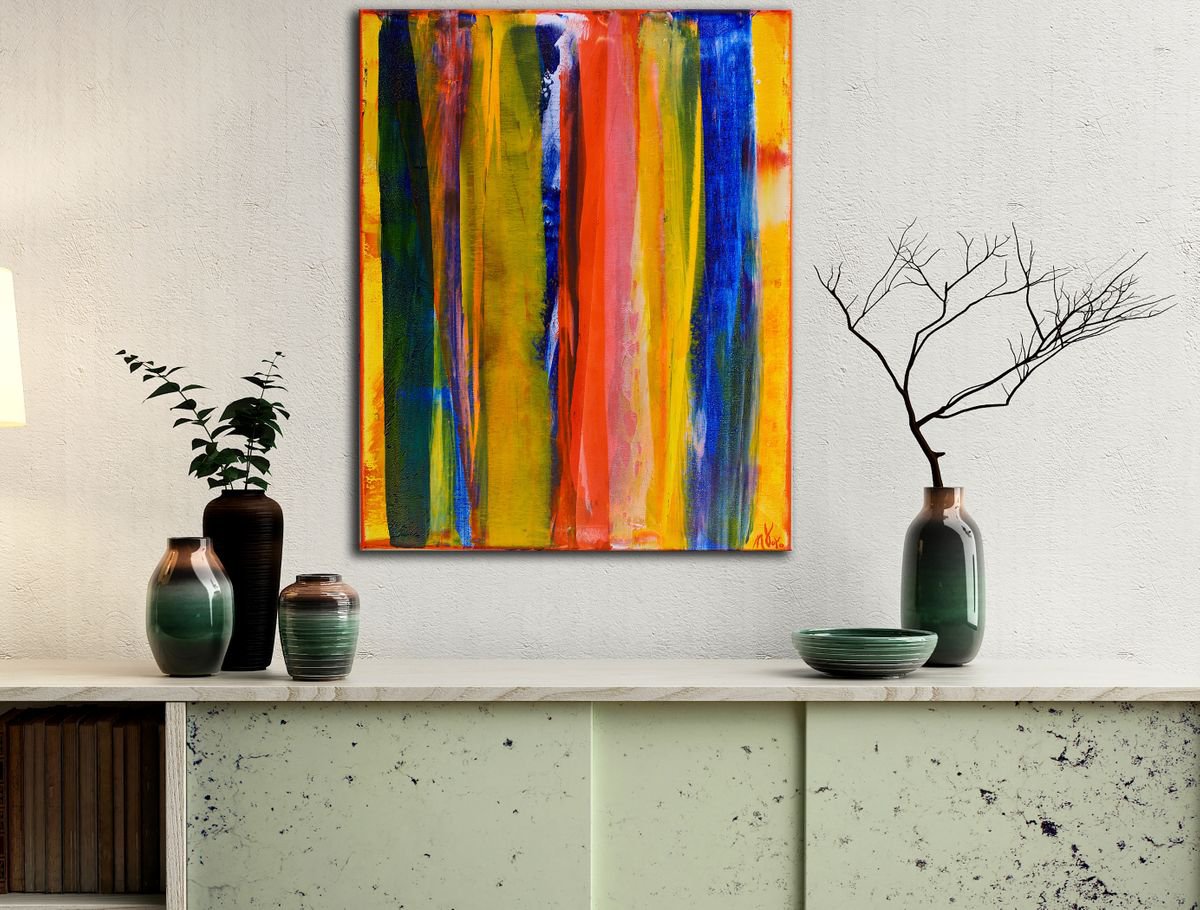 Abstract Acrylic Painting By Nestor Toro, 16 X 20", Orange Flares 2, Original Artwork