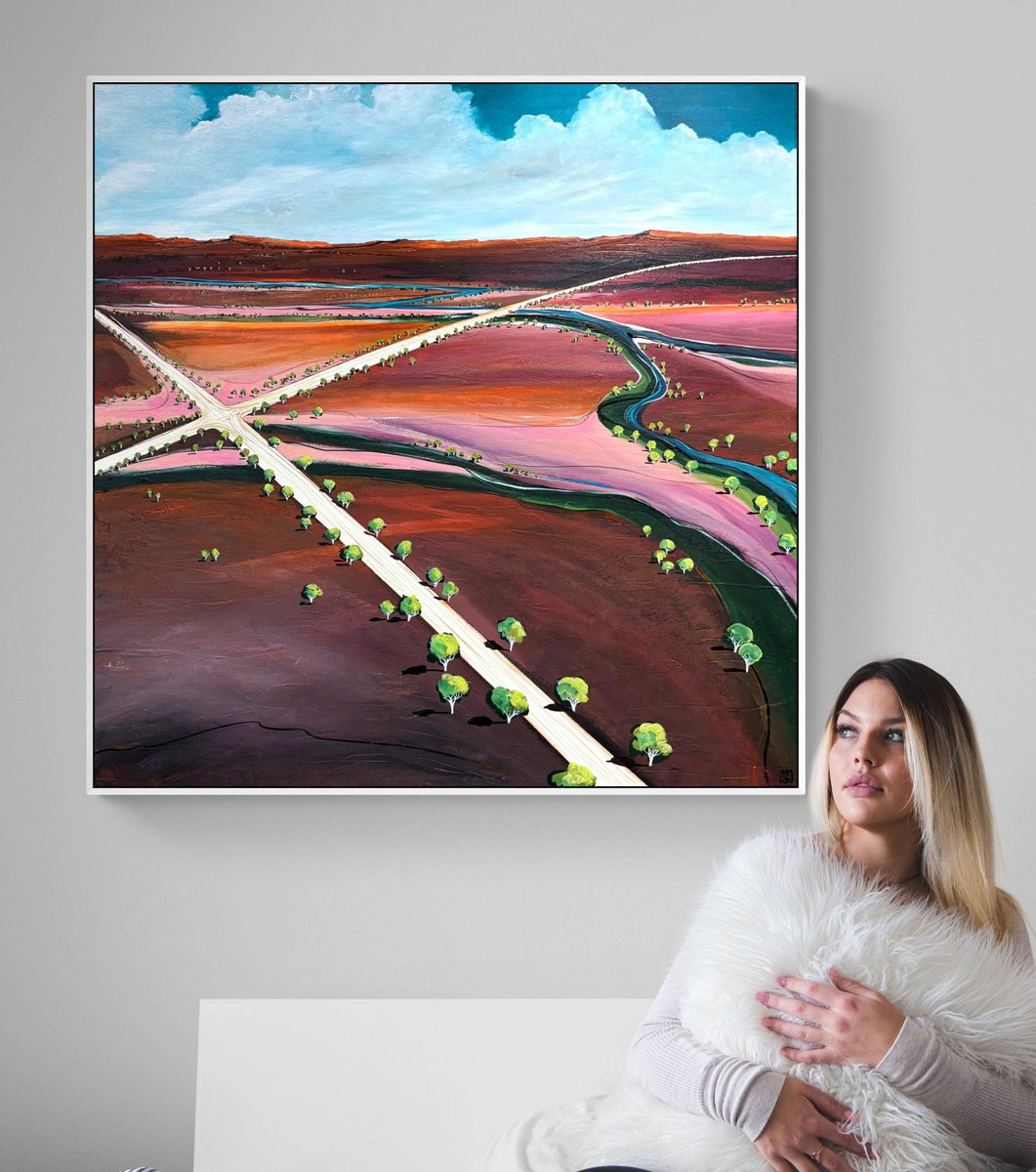 Organic Landscape Acrylic Painting By Tania Chanter, 39 X 39", The Turning Point, Original Artwork
