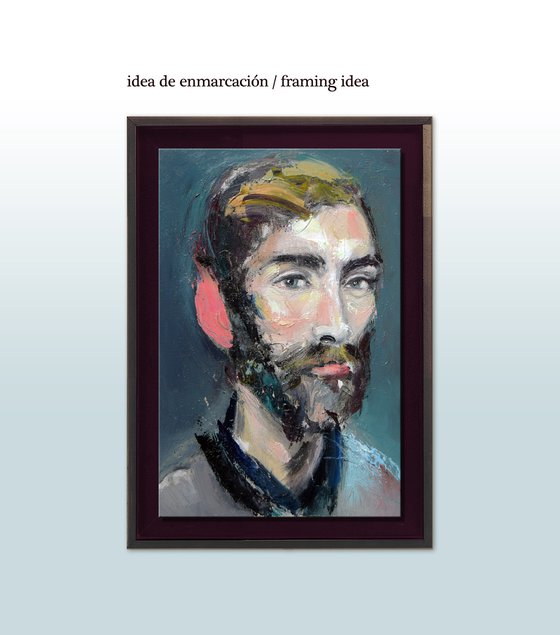 Portrait of a bearded man with a burning ear