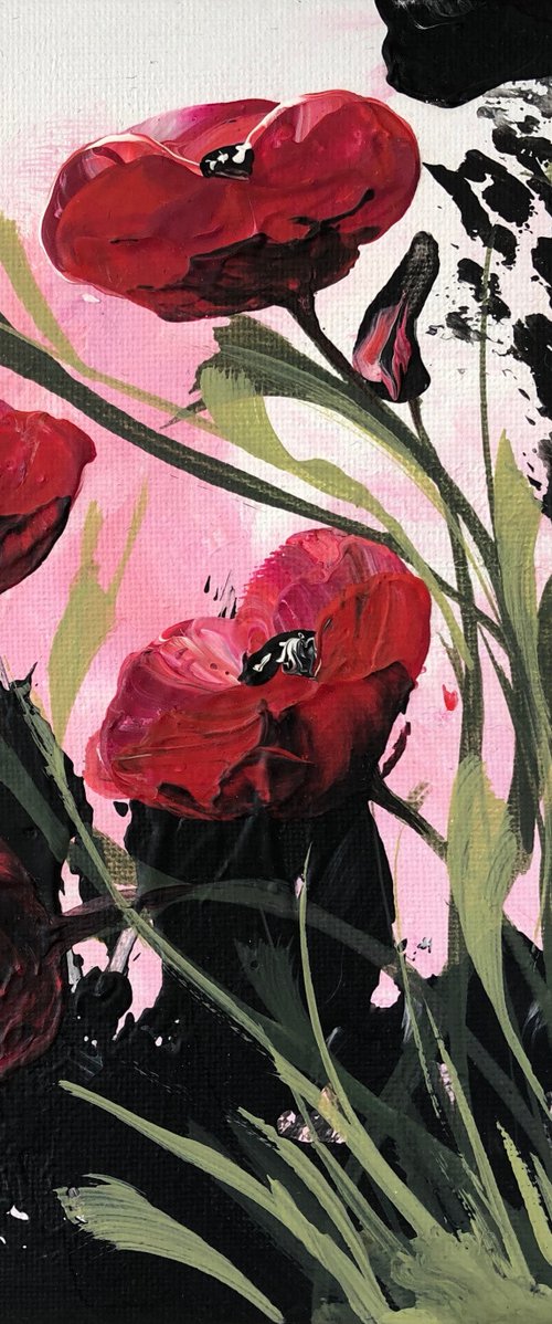 Red Poppies with Green Leaves by Marja Brown