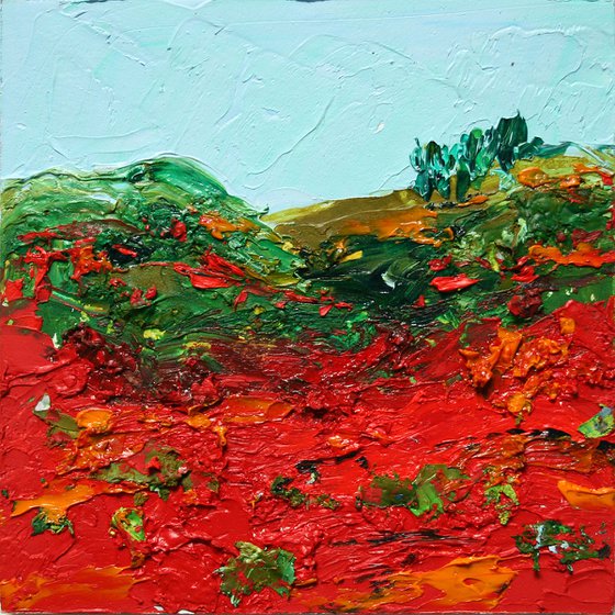 Poppy fields... 3.5x3.5" / FROM MY A SERIES OF MINI WORKS LANDSCAPE / ORIGINAL OIL PAINTING