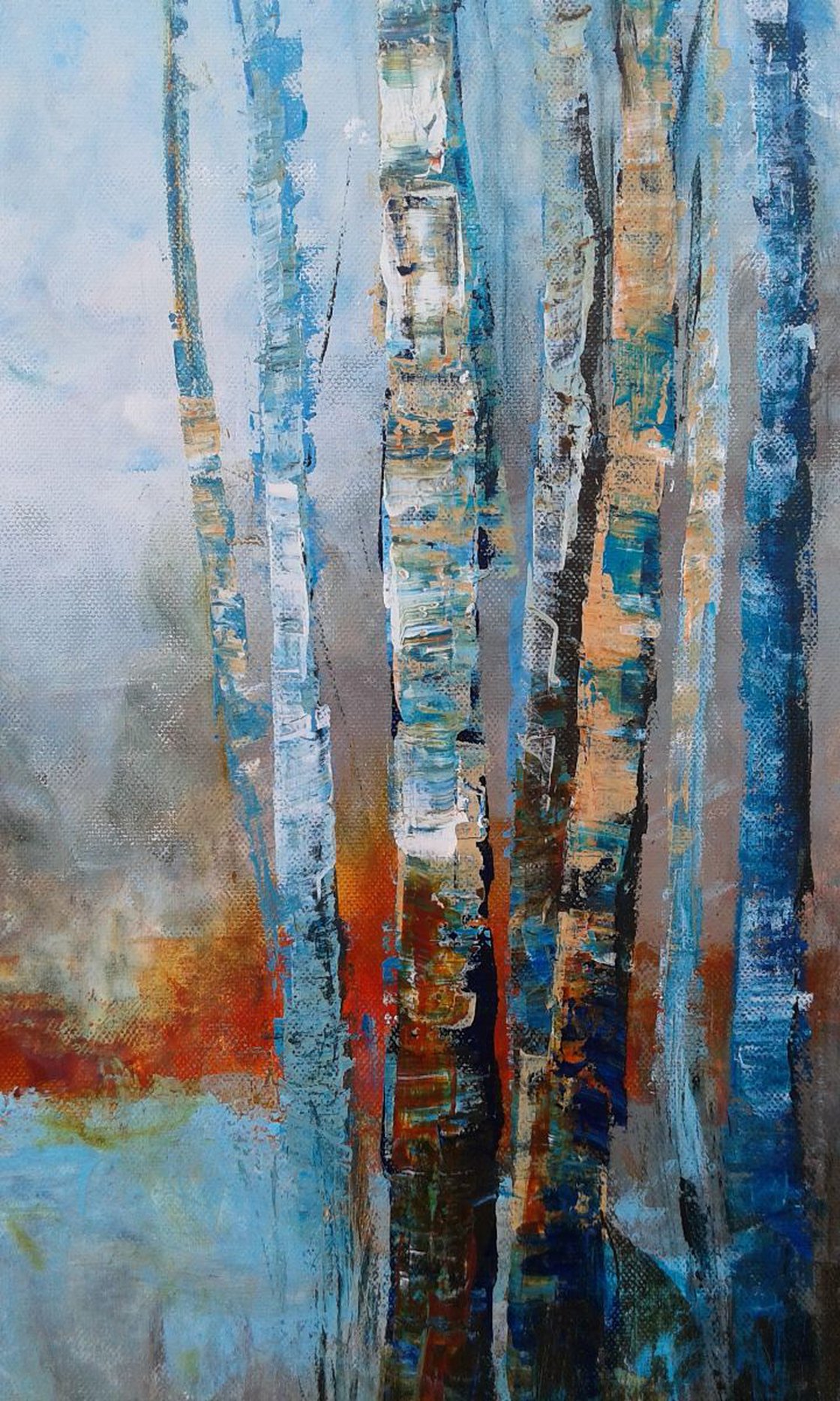 TREES STORIES #2, 50x70cm, turquoise birches trees landscape Acrylic ...