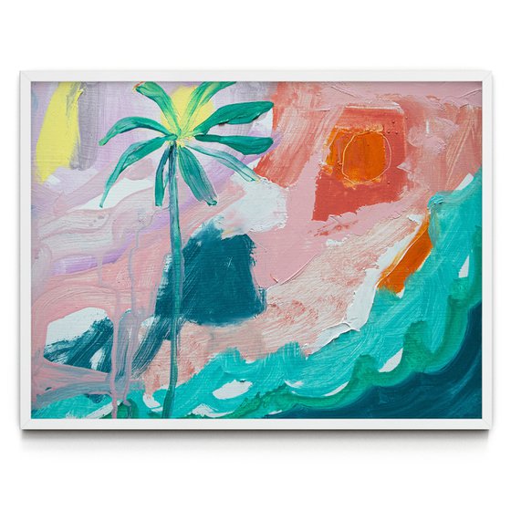 Sea and Palm Abstract Oil Painting