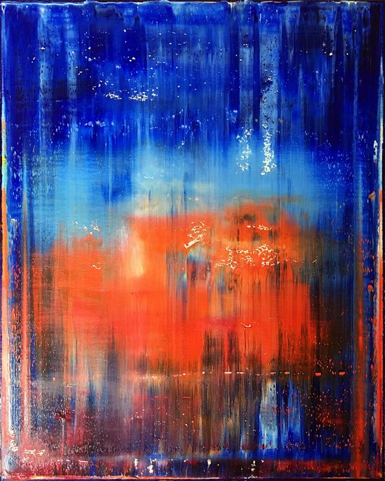 "Firewater" - FREE USA SHIPPING - Original PMS Abstract Oil Painting On Canvas - 16" x 20"