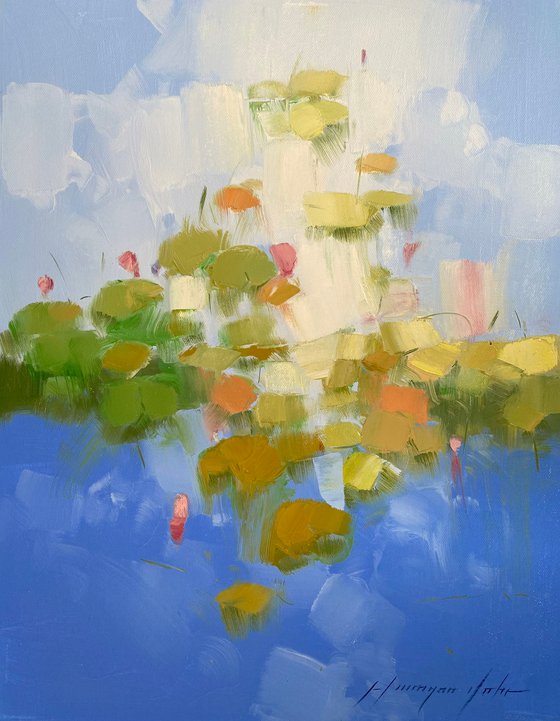 Lilies Pond, Original oil painting, Handmade artwork, One of a kind