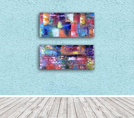 "Different Strokes" - Save As Series - Original PMS Abstract Diptych Oil Paintings On Recycled Wood - 32" x 28"