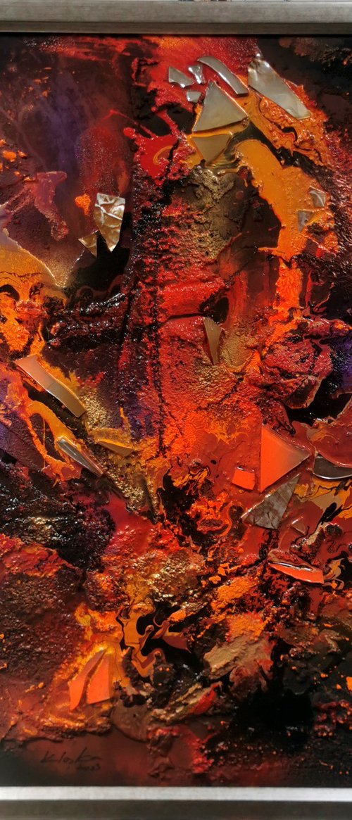 Stunning mixed media on wood relief textured painting master Ovidiu Kloska by Kloska Ovidiu