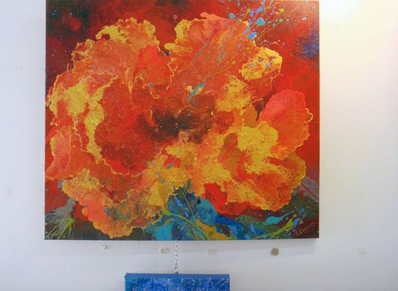 "Red flower" Abstract painting  80 x 70cm....(32 x 28")