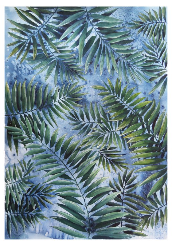Tropical Leaves On Blue