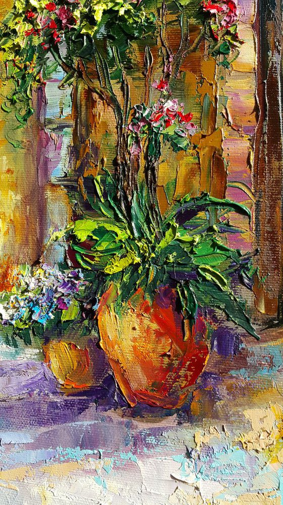 Italian courtyard - original impasto oil painting