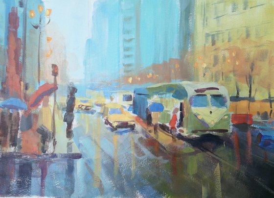 "Urban landscape" (acrylic on paper) (11x15×0.1'')