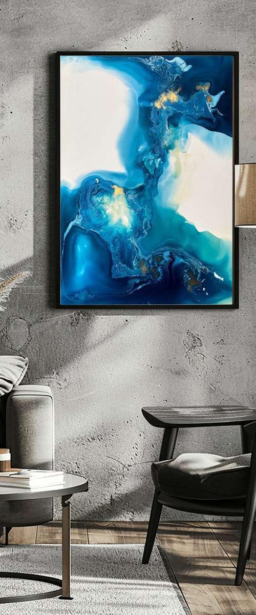 Blue Ocean Abstract Painting by Mily Art