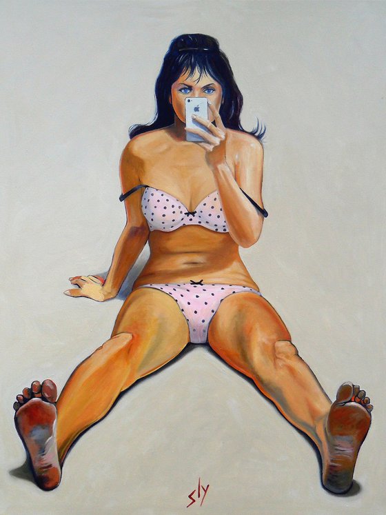 Girl with iPhone (oil on canvas).