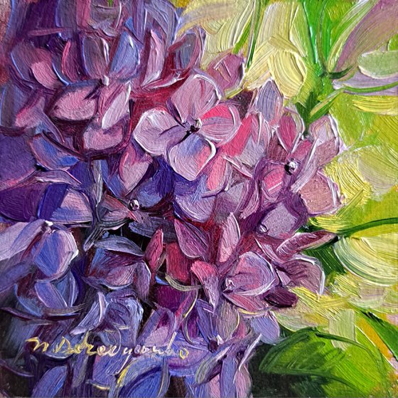 Hydrangea flowers oil painting original, Purple flower small painting framed