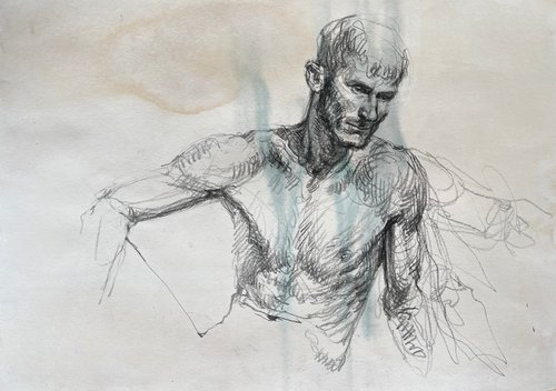 Pencil sketch portrays a male figure by Samira Yanushkova