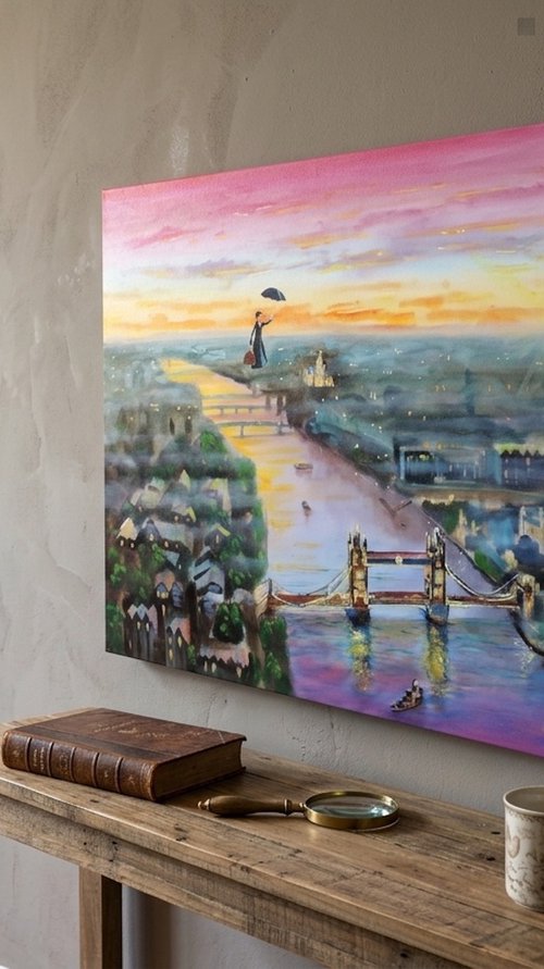 Mary Poppins flying in London by Gordon Bruce
