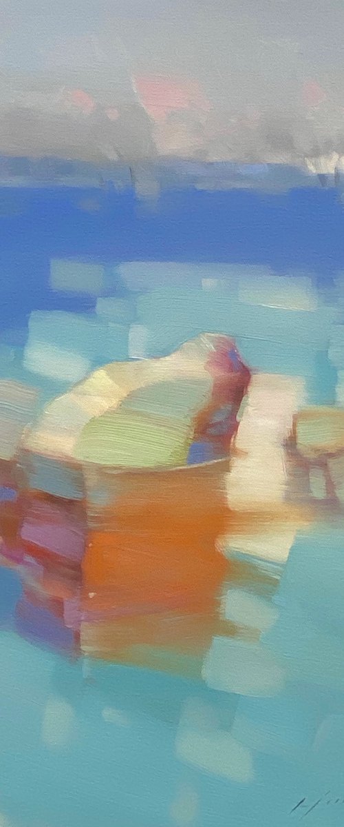 Rowboat, Original oil painting, Handmade artwork, One of a kind by Vahe Yeremyan
