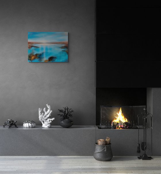 A large modern abstract figurative structured seascape painting "Serenity"