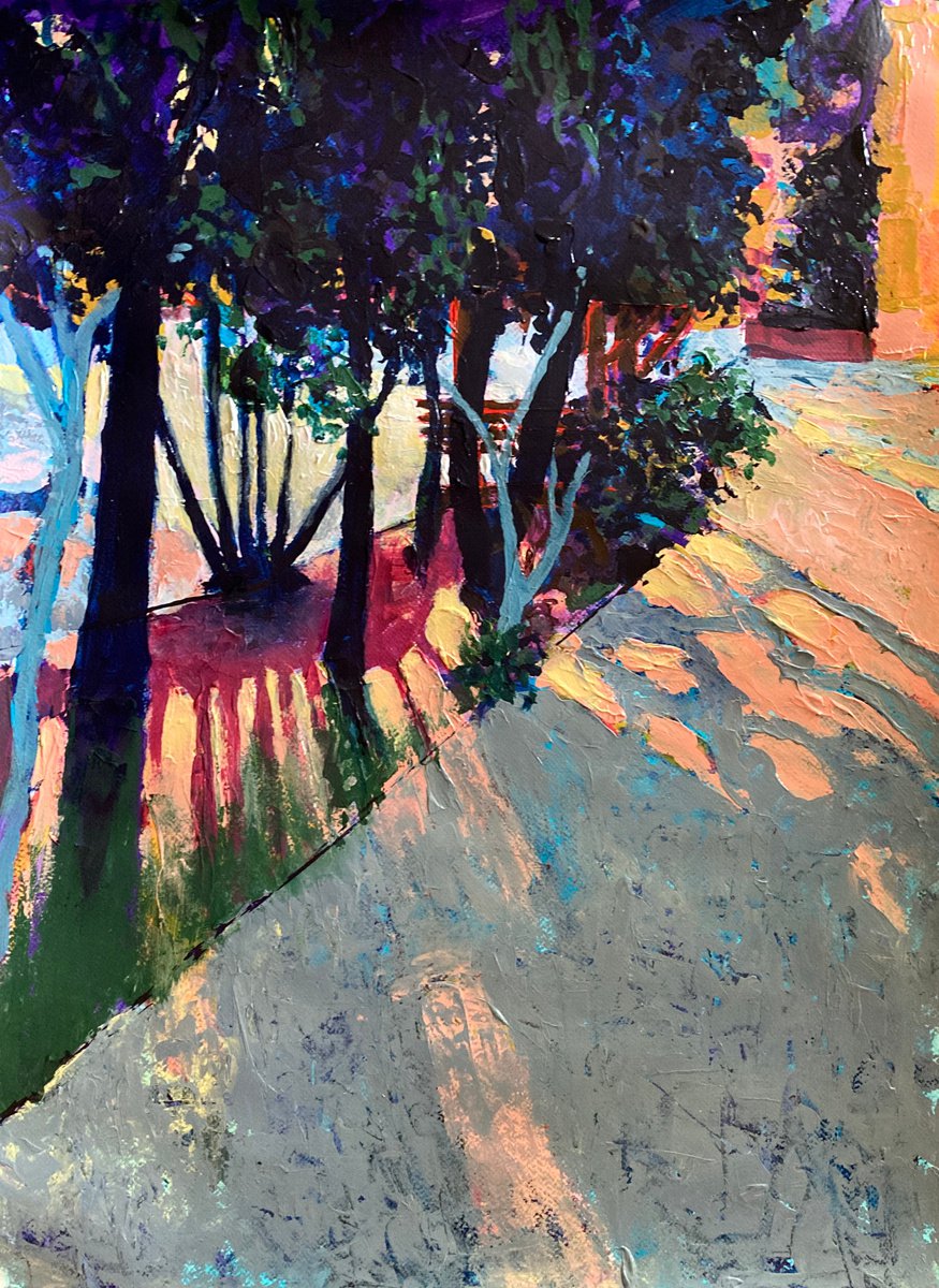 Impressionistic Landscape Acrylic Painting By John Cottee, 22 X 30, Temple Garden, Original Artwork