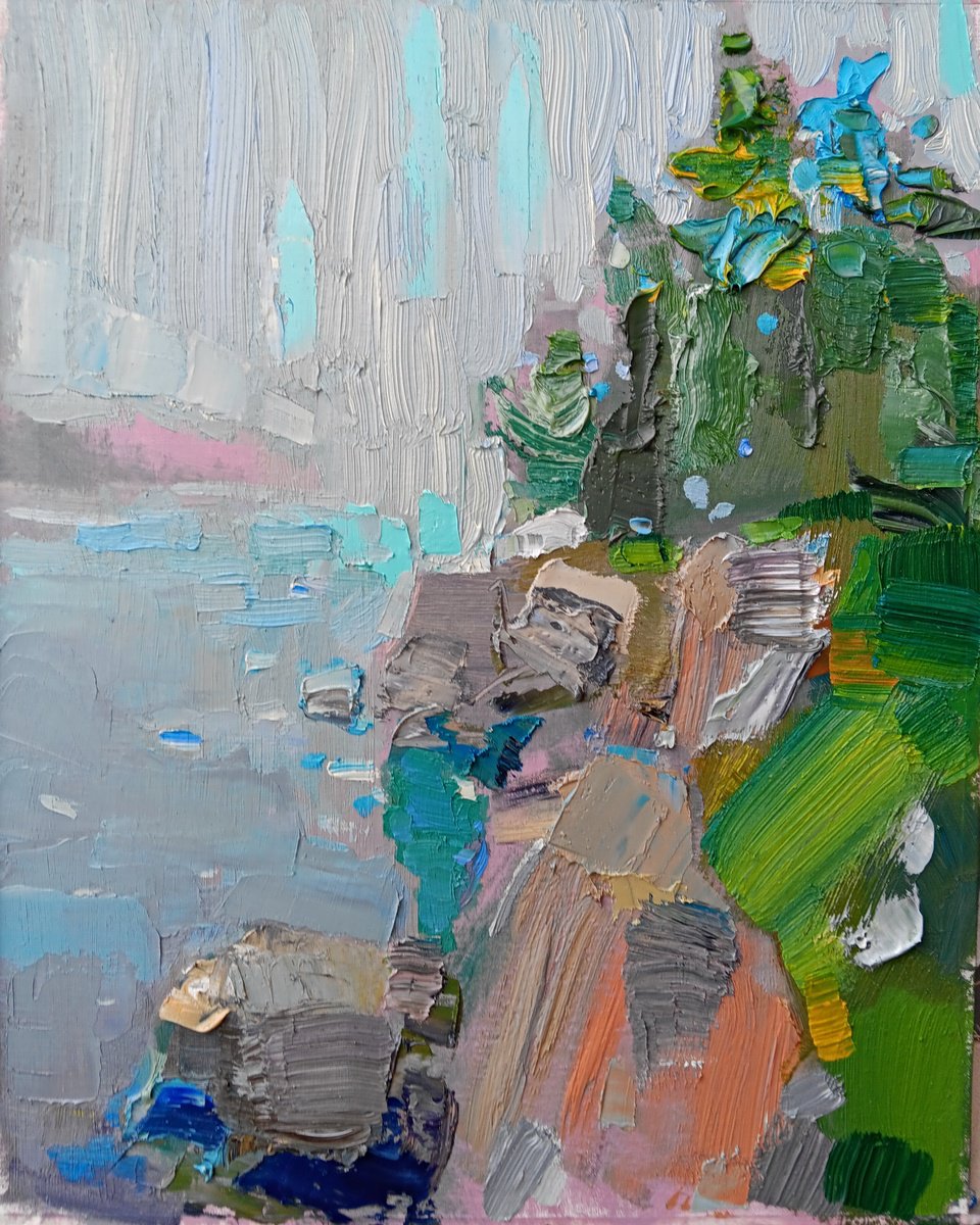 Impressionistic Landscape Oil Painting By Ruslan Khais, 16 X 20", Rain, Original Artwork