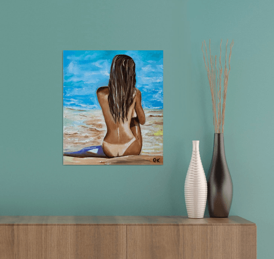 Good morning, sunshine. Oil on canvas. Nude, seaside, summer.