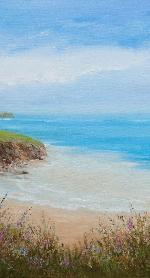 Hills and sea. Oil painting. Seascape. Original Art. Large canvas. 28 x 36. by Tetiana Vysochynska