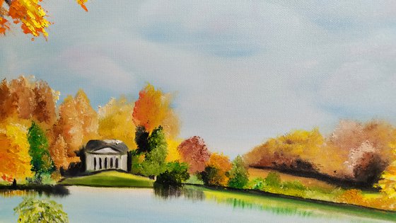 Stourhead gardens ,Wiltshire England, original park landscape oil painting