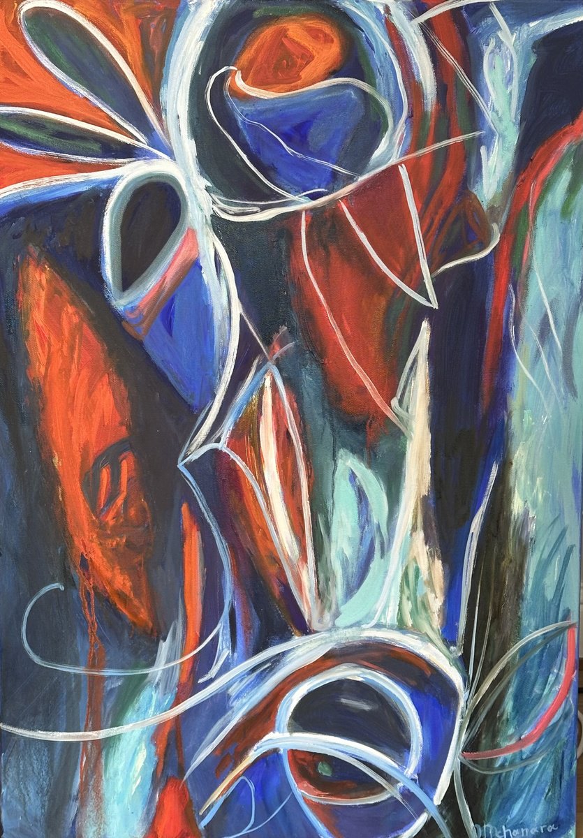 Expressive Abstract Oil Painting By Olga Mcnamara Biennaleartist, 28 X 39", I Percieve It, Original Artwork