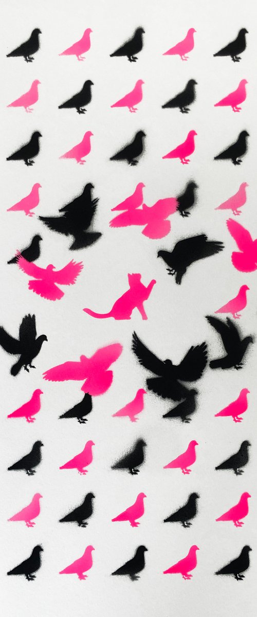 Amongst The Pigeons (Pink stencil) by Dex