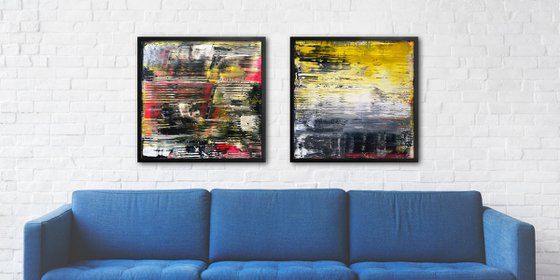 "Cutting In Lines" - FREE USA SHIPPING - Original PMS Abstract Diptych Acrylic Paintings On Plexiglass Framed - 52" x 26"