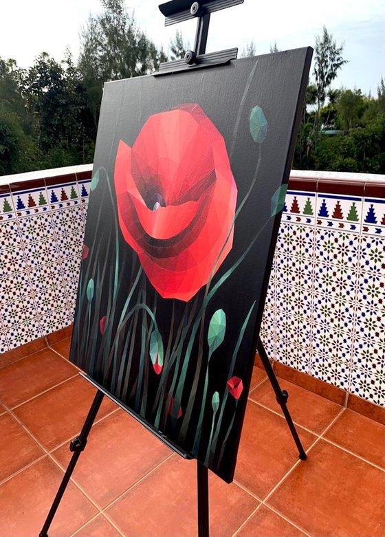 SCARLET POPPY ON A BLACK BACKGROUND