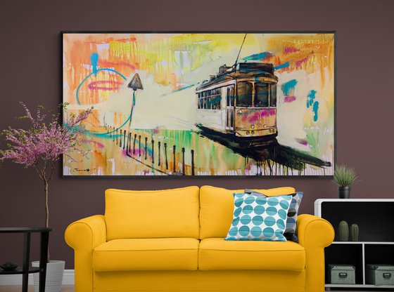 XXL Very Big Painting - "Lisbon tram" - Pop Art - Urban Art - Street - City - Cityscape