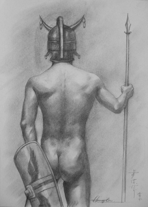 Drawing pencil  male nude on paper#17318 by Hongtao Huang
