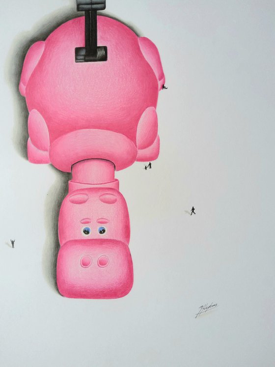 Hippo a pencil drawing (Pink)