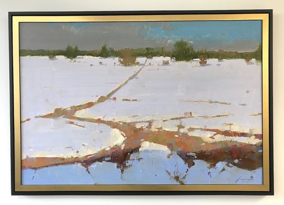 Winter Day, Landscape oil painting, One of a kind, Signed, Handmade artwork