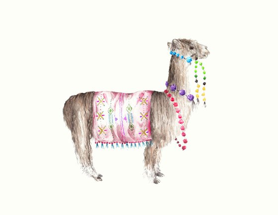 Alpaca Colorful Boho Original Watercolor